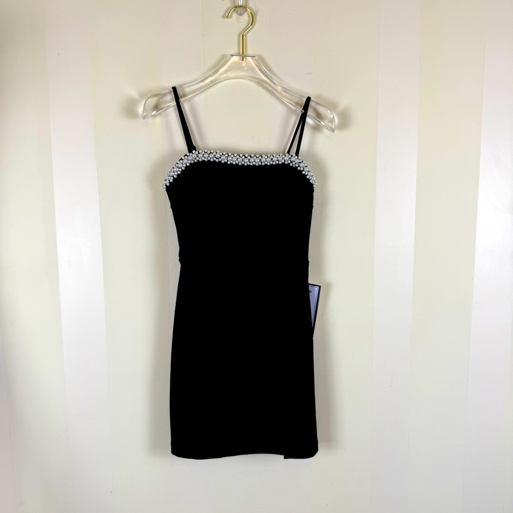 B Darlin Black Mini Dress with Pearl Accents
